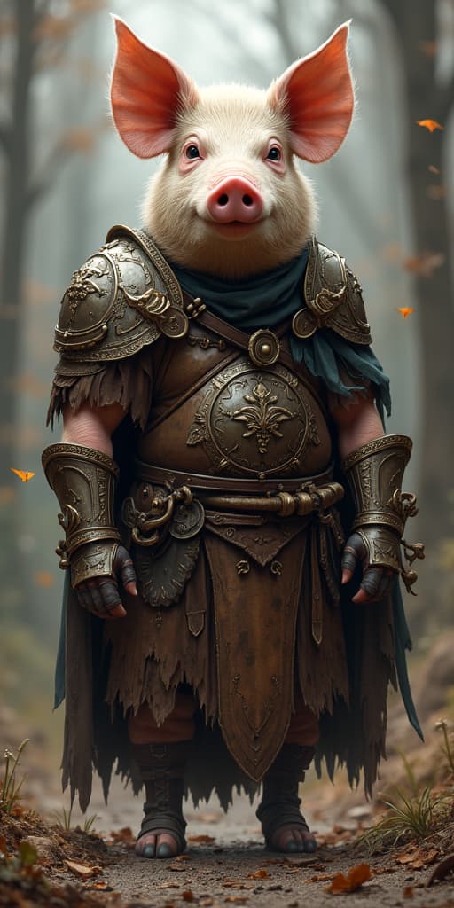  good quality, high quality, fantasy pig warrior in armor digital art