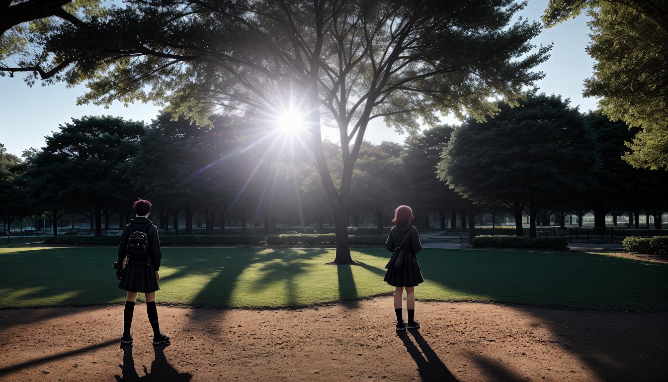  anime aesthetics, cinematic versatile person, multiple activities, park setting, mid morning light, warm interactions, dynamic stance4k, HDR, lens flare, visually stunning, emotionally evocative