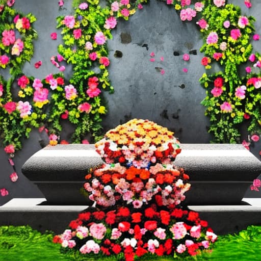  create an image of Roberto Gomes Bolanos' tomb full of flowers