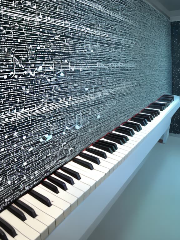  Wallpaper with music notation, piano and sparkling stars