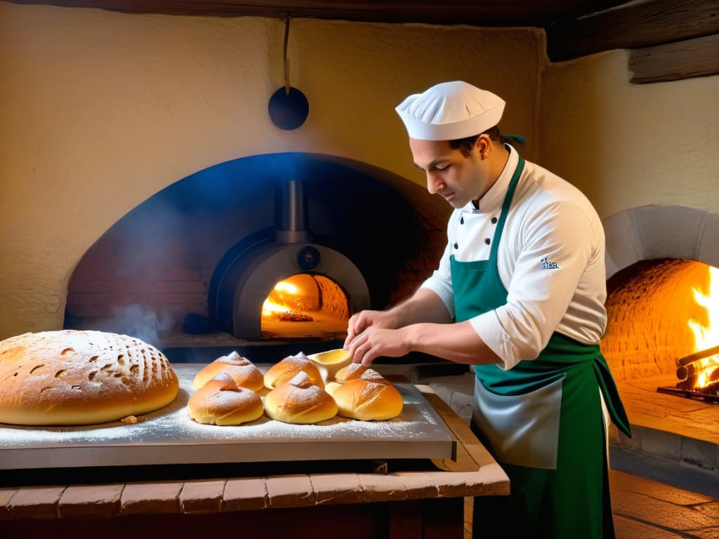  A highly detailed 8k image of a historic German bakery, with a traditional woodfired oven in the background and a baker skillfully shaping a Stollen dough in the foreground. The scene captures the essence of centuriesold baking techniques and the artistry involved in creating this iconic Christmas treat. hyperrealistic, full body, detailed clothing, highly detailed, cinematic lighting, stunningly beautiful, intricate, sharp focus, f/1. 8, 85mm, (centered image composition), (professionally color graded), ((bright soft diffused light)), volumetric fog, trending on instagram, trending on tumblr, HDR 4K, 8K