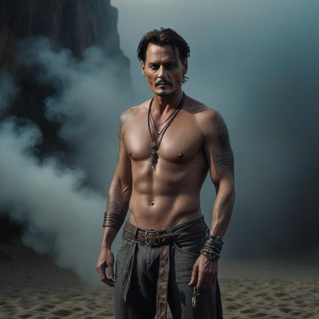  Johny depp full length naked hyperrealistic, full body, detailed clothing, highly detailed, cinematic lighting, stunningly beautiful, intricate, sharp focus, f/1. 8, 85mm, (centered image composition), (professionally color graded), ((bright soft diffused light)), volumetric fog, trending on instagram, trending on tumblr, HDR 4K, 8K