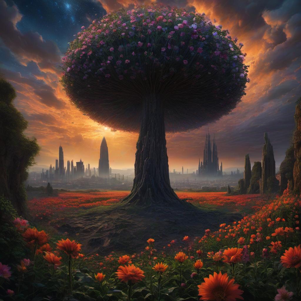  (stylized by Tomasz Alen Kopera:1.3) , dark art, dense flower field and Perseid meteor in background, landscape of a (Barcelona:1.2) , very Bizarre and 1600'S, Hurricane, Glitchcore, Amaro, layered textures, ornate, intricate artistic color, complimentary colors, very inspirational, atmosphere, fine artistic composition, sunny, theatrical hyperrealistic, full body, detailed clothing, highly detailed, cinematic lighting, stunningly beautiful, intricate, sharp focus, f/1. 8, 85mm, (centered image composition), (professionally color graded), ((bright soft diffused light)), volumetric fog, trending on instagram, trending on tumblr, HDR 4K, 8K