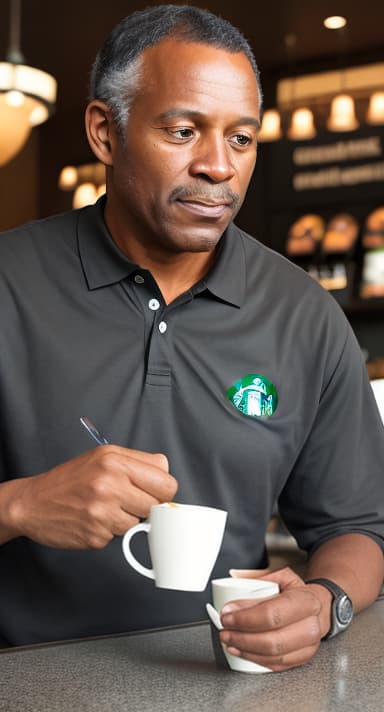  middle-aged black male companion for coffee at starbucks