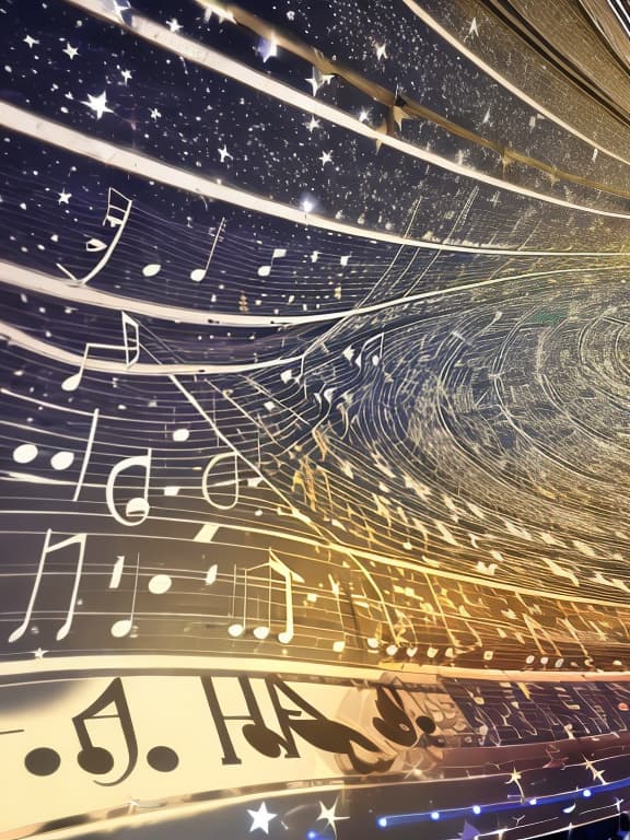  Wallpaper with music notation, piano and sparkling stars