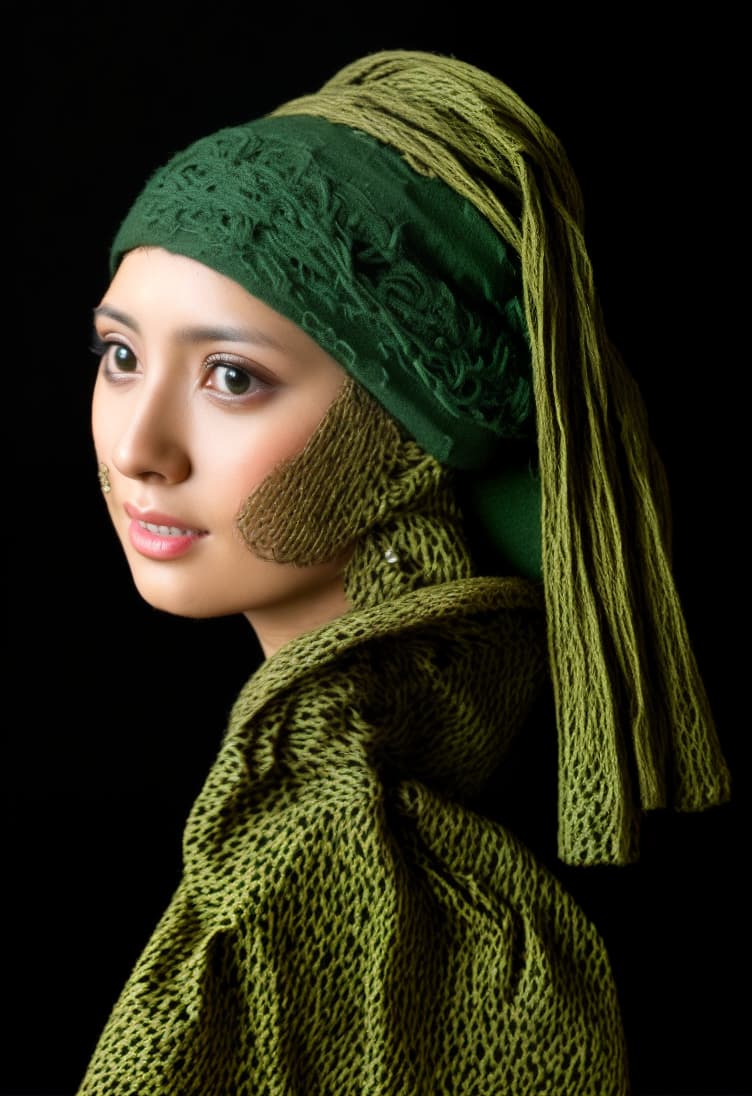  Green hat, brown clothes,(best quality:0.8), (best quality:0.8), ,Clean face,Delicate face