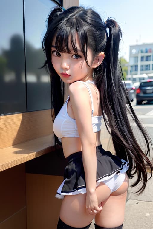  Very small , very short, small, cute face, black hair, twin tails, complete uncensored , (Masterpiece, BestQuality:1.3), (ultra detailed:1.2), (hyperrealistic:1.3), (RAW photo:1.2),High detail RAW color photo, professional photograph, (Photorealistic:1.4), (realistic:1.4), ,professional lighting, (japanese), beautiful face, (realistic face)