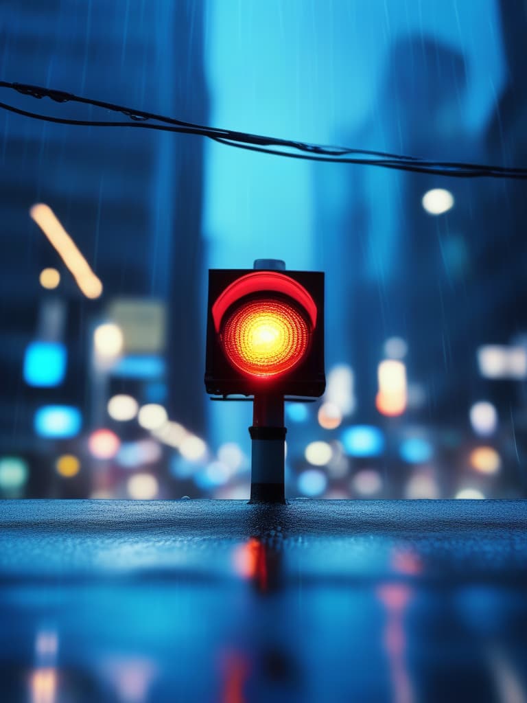  perspective,depth of field,blue theme,no humans,rain,outdoors,blurry background,bokeh,from below BREAK building,cityscape,road sign,scenery,cable,sign,skyscraper,(traffic light,power lines,utility pole,water drop),window,window blinds,, masterpiece, best quality,8k,ultra detailed,high resolution,an extremely delicate and beautiful,hyper detail