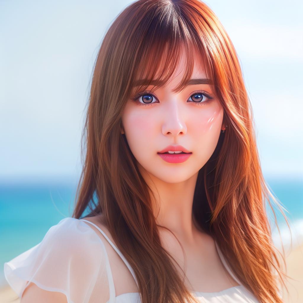  (This is a close-up shot of a young anime in a on the beach:1.4),(solo:1.4),(1:1.4),(long brown hair:1.3),(blue eyes:1.2),(white top:1.3),(white bottom:1.2),(:1.1),( the beach:1.3),(palm trees in the background:1.2),(ocean in the background:1.2),(blue sky:1.1), (detailed face:1.3),(beautiful detailed eyes:1.3),(slightly parted lips:1.2),(shy embarred expression:1.3),(flushed cheeks:1.2),(slender body:1.2),(large s:1.3), (masterpiece:1.2),(best quality:1.3),(ultra high res:1.2),(photorealistic:1.1), lora:cuteMix4_v10:0.5,lora:koreanDollLikeness_v15:0.3, hyperrealistic, full body, detailed clothing, highly detailed, cinematic lighting, stunningly beautiful, intricate, sharp focus, f/1. 8, 85mm, (centered image composition), (professionally color graded), ((bright soft diffused light)), volumetric fog, trending on instagram, trending on tumblr, HDR 4K, 8K