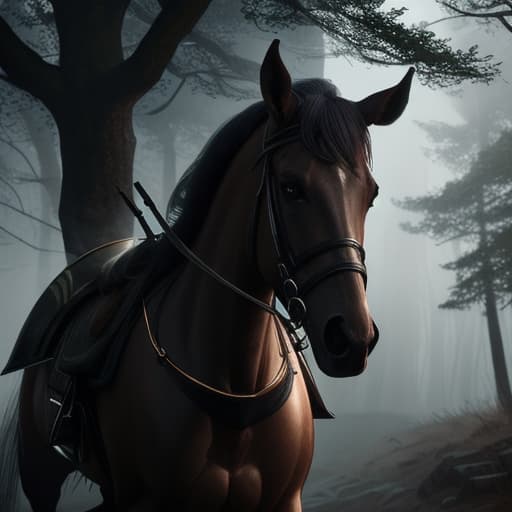  Un soldado con armadura de guerra desgastada dañada sin casco con rostro lastimado montando un caballo de color marrón caminando por un bosque sombrío oscuro ambiente triste y oscuro con cabeza en picada ambiente triste con lluvia llorando Cinematic Quality, High Resolution, Dramatic hyperrealistic, full body, detailed clothing, highly detailed, cinematic lighting, stunningly beautiful, intricate, sharp focus, f/1. 8, 85mm, (centered image composition), (professionally color graded), ((bright soft diffused light)), volumetric fog, trending on instagram, trending on tumblr, HDR 4K, 8K