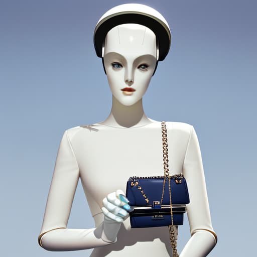  A robot holding a Dior purse