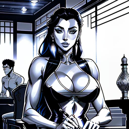  A man with a buffed body is sitting next to women and a hookah. The scene takes place in a teahouse in space., Sketch, Manga Sketch, Pencil drawing, Black and White, Manga, Manga style, Low detail, Line art, vector art, Monochromatic, by katsuhiro otomo and masamune shirow and studio ghilibi and yukito kishiro hyperrealistic, full body, detailed clothing, highly detailed, cinematic lighting, stunningly beautiful, intricate, sharp focus, f/1. 8, 85mm, (centered image composition), (professionally color graded), ((bright soft diffused light)), volumetric fog, trending on instagram, trending on tumblr, HDR 4K, 8K