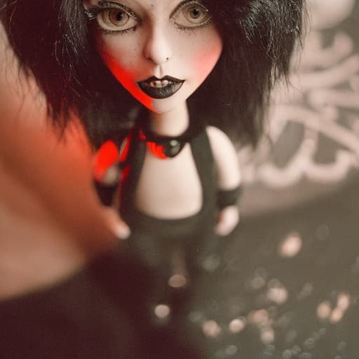 analog style Disney, Pixar 3d, claymation, animated evil goth female vampire, doll, many details, black hair,, squatting, no clothes, open, laying back in bed with in air, bushy pubic hair, shiny, from above, clear detailed photo, sharp focus, cartoon, high resolution, 4k uhd, perfectly detailed big eyes,