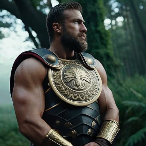  Side View of a Roman Warrior wearing a shield on his back,Overgrown,mystic,ethereal,darkness,muscular,spartan,more impressive beard,extreme detailed and ornamented armor,black armor,gold ornament, atmospheric haze,Film grain,cinematic film still,shallow depth of field,highly detailed,high budget,cinemascope,moody,epic,OverallDetail,2000s vintage RAW photo,photorealistic,candid camera,color graded cinematic,eye catchlights,atmospheric lighting,imperfections,natural,shallow dof,dynamic angle,full body,<lora:RMSDXL Darkness Cinema:0.8>,<lora:RMSDXL Enhance:0.8>,, high resolution,extreme detail hyperrealistic, full body, detailed clothing, highly detailed, cinematic lighting, stunningly beautiful, intricate, sharp focus, f/1. 8, 85mm, (centered image composition), (professionally color graded), ((bright soft diffused light)), volumetric fog, trending on instagram, trending on tumblr, HDR 4K, 8K