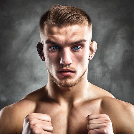 portrait+ style Russian MMA artist queer blonde hunk dude face