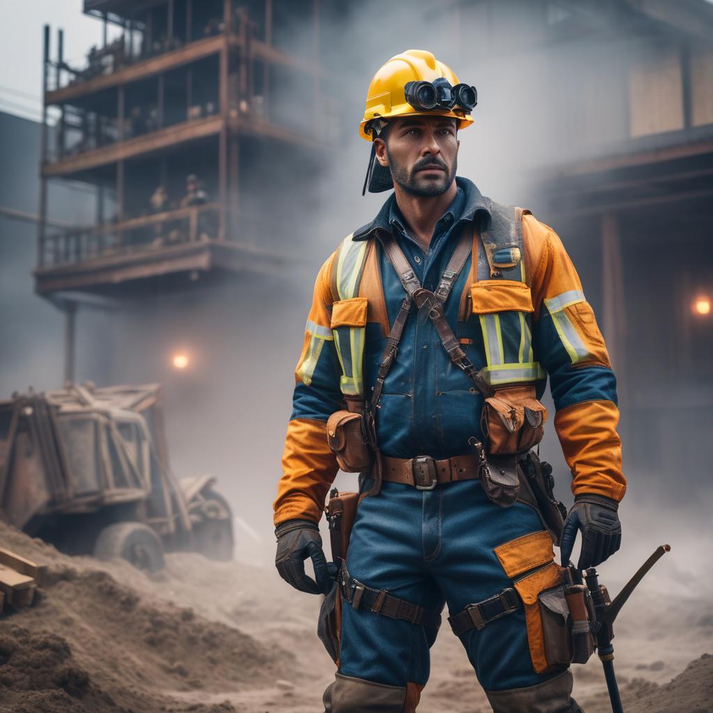  Builder hyperrealistic, full body, detailed clothing, highly detailed, cinematic lighting, stunningly beautiful, intricate, sharp focus, f/1. 8, 85mm, (centered image composition), (professionally color graded), ((bright soft diffused light)), volumetric fog, trending on instagram, trending on tumblr, HDR 4K, 8K