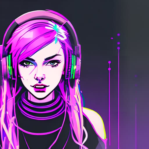 nvinkpunk girl with long purple hair with gaming headphones