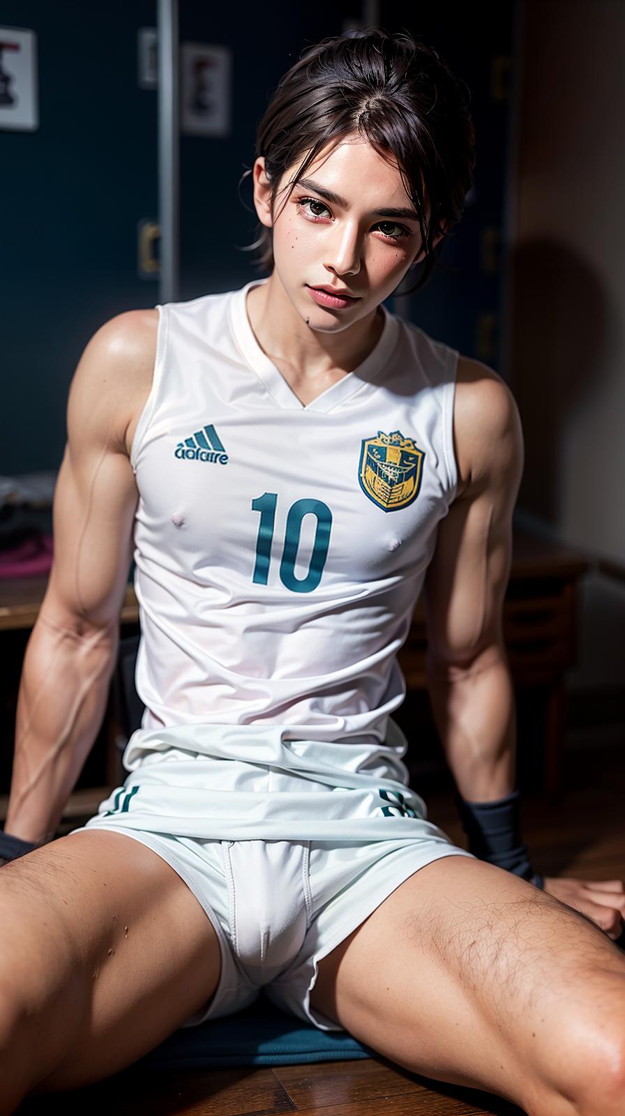  ultra high res, (photorealistic:1.4), raw photo, (realistic face), realistic eyes, (realistic skin), <lora:XXMix9_v20LoRa:0.8>, handsome, (male:2), (young soccer players:1.3), (pompadour:1.1), (white briefs:1.3), (sleeveless:1.2), spike shoes, (soccer shin guards:1.3), young, sitting posture, (spread legs:1.1), real skin, (sexy posing:1.3), hot guy, (muscular:1.3), (naked:1.1), (bulge:1.1), trained calves, thigh, realistic, lifelike, high quality, photos taken with a single-lens reflex camera, (looking at the camera:1.2), (locker room:1.1)