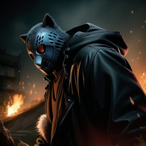  fusion Jason Voorhees and a Wolf, (masterpiece, best quality:1.5), HDR 4K, 8K