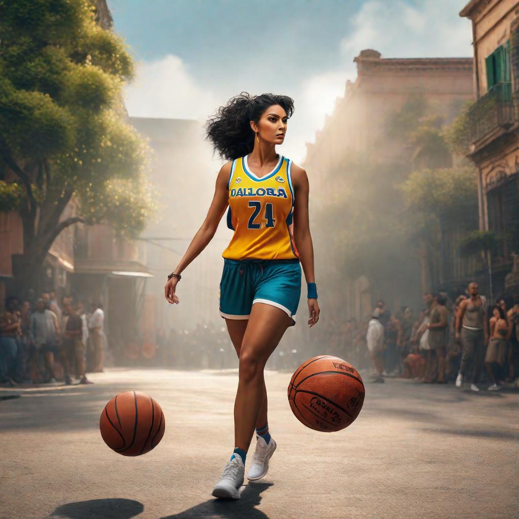  Dora la exploradora esquivando en baloncesto hyperrealistic, full body, detailed clothing, highly detailed, cinematic lighting, stunningly beautiful, intricate, sharp focus, f/1. 8, 85mm, (centered image composition), (professionally color graded), ((bright soft diffused light)), volumetric fog, trending on instagram, trending on tumblr, HDR 4K, 8K