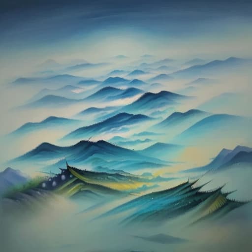  Please draw an abstract painting of a large scene in Zhao Wuji's style.