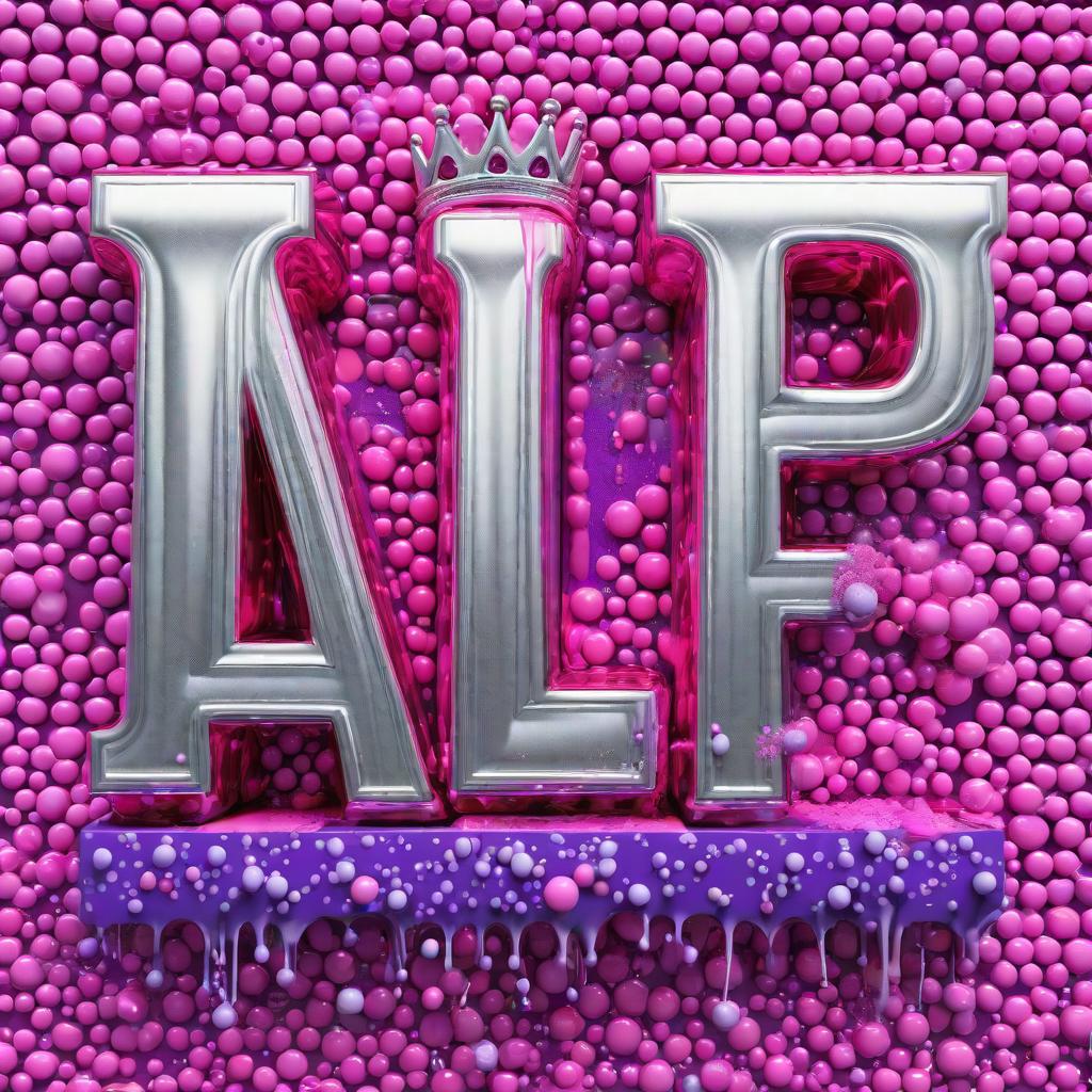  4d ultra image of alexia spelled correctly, with pink and purple bubbles surrounding name. with crown over the name, written in big bold vibrant chrome pink  letters, with a bold decorative backsplash of a burst of hot pink, white and silver with a drip effect. items bursting out of the backsplash such as hair braids, combs, hair brushes and  hair gel