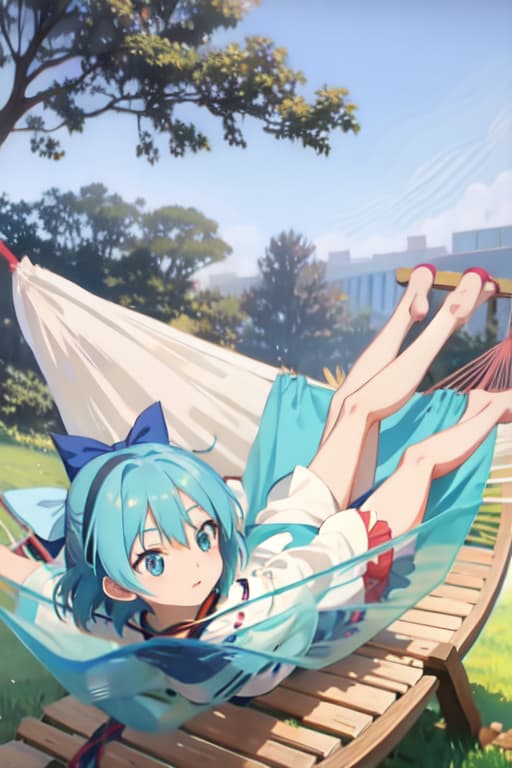  Cirno in a hammock, Ghibli style