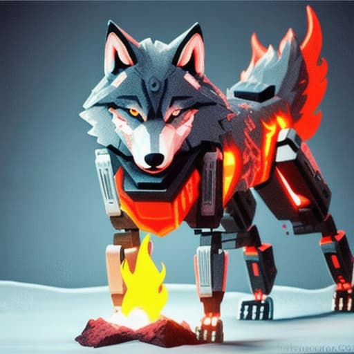  A wolf robot with lava on him