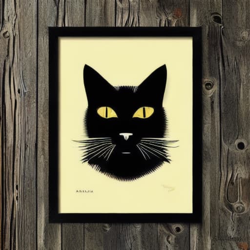  Lino print style black cat