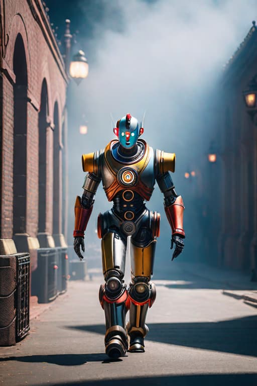  Robot clown hyperrealistic, full body, detailed clothing, highly detailed, cinematic lighting, stunningly beautiful, intricate, sharp focus, f/1. 8, 85mm, (centered image composition), (professionally color graded), ((bright soft diffused light)), volumetric fog, trending on instagram, trending on tumblr, HDR 4K, 8K