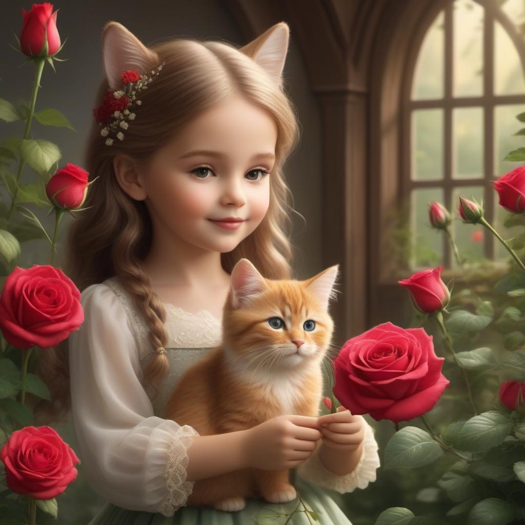  Write a touching fairy tale about the bell of the flower and the rose that grow in the fairy garden of the fairies of Katerina and the cat cares for flowers