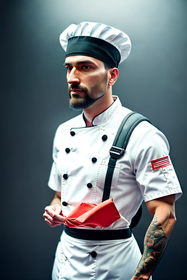  Real, portrait, curious, chef, backpack, hair band, Hollywood hyperrealistic, full body, detailed clothing, highly detailed, cinematic lighting, stunningly beautiful, intricate, sharp focus, f/1. 8, 85mm, (centered image composition), (professionally color graded), ((bright soft diffused light)), volumetric fog, trending on instagram, trending on tumblr, HDR 4K, 8K