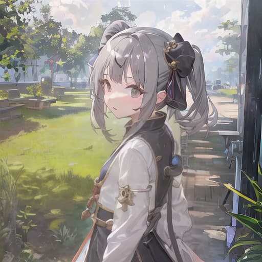  master piece , best quality,Girl Cute Gray hair