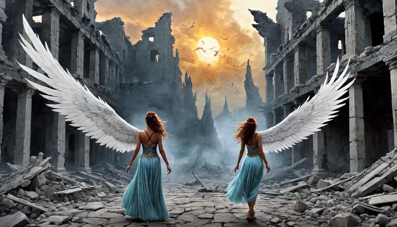  （surrealism)A dancer amidst ruins, her movements echoing the dance of destruction and creation, fluid grace in chaos, rebirth in movement, harmony amidst disarray, art of resilience, the dance of the phoenix. mystic, intricate details, best quality)