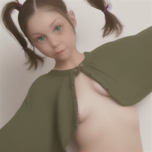   ,short brown pigtails,green eyes,NUDIST,FLAT CHESTED,  WIDE.