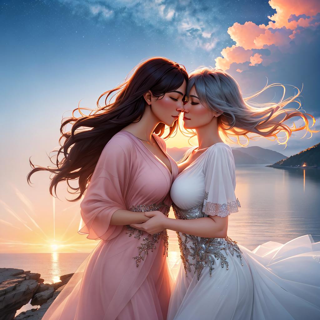  Create a high quality hyperrealistic image that visually represents the theme 'True love is not about finding someone to live with, but finding someone you can't live without.' The image should depict a couple standing on a scenic overlook, holding each other closely and looking into each other's eyes, conveying a deep emotional connection. The background should feature a beautiful sunset over a serene landscape, emphasizing the romantic atmosphere. The characters should be dressed casually, and their expressions should reflect the profound bond they share. The image should be of hyperrealistic style and high quality hyperrealistic, full body, detailed clothing, highly detailed, cinematic lighting, stunningly beautiful, intricate, sharp focus, f/1. 8, 85mm, (centered image composition), (professionally color graded), ((bright soft diffused light)), volumetric fog, trending on instagram, trending on tumblr, HDR 4K, 8K