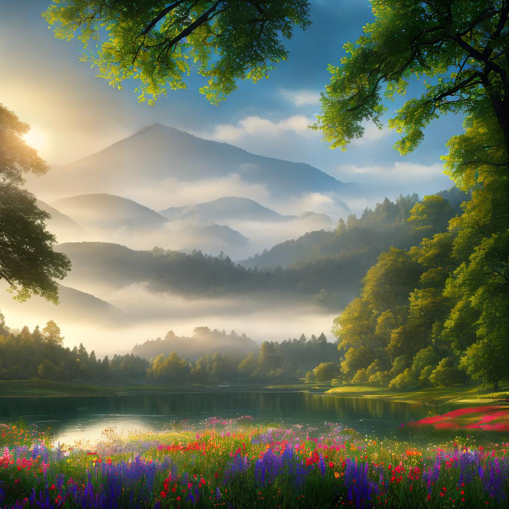  ((masterpiece)),(((best quality))), 8k, high detailed, ultra-detailed. A serene landscape painting. (Calm lake), (lush green meadows), (swans gracefully swimming), (sunlight peeking through the clouds), (colorful wildflowers), (rustic wooden dock). hyperrealistic, full body, detailed clothing, highly detailed, cinematic lighting, stunningly beautiful, intricate, sharp focus, f/1. 8, 85mm, (centered image composition), (professionally color graded), ((bright soft diffused light)), volumetric fog, trending on instagram, trending on tumblr, HDR 4K, 8K