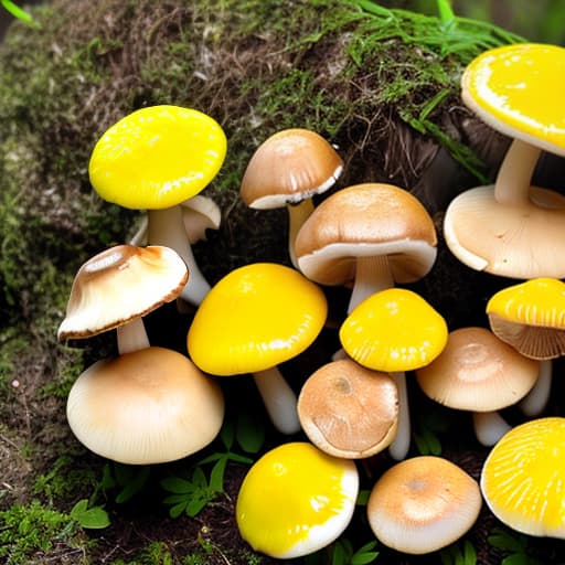  Mushrooms in yellow color along with small mushrooms