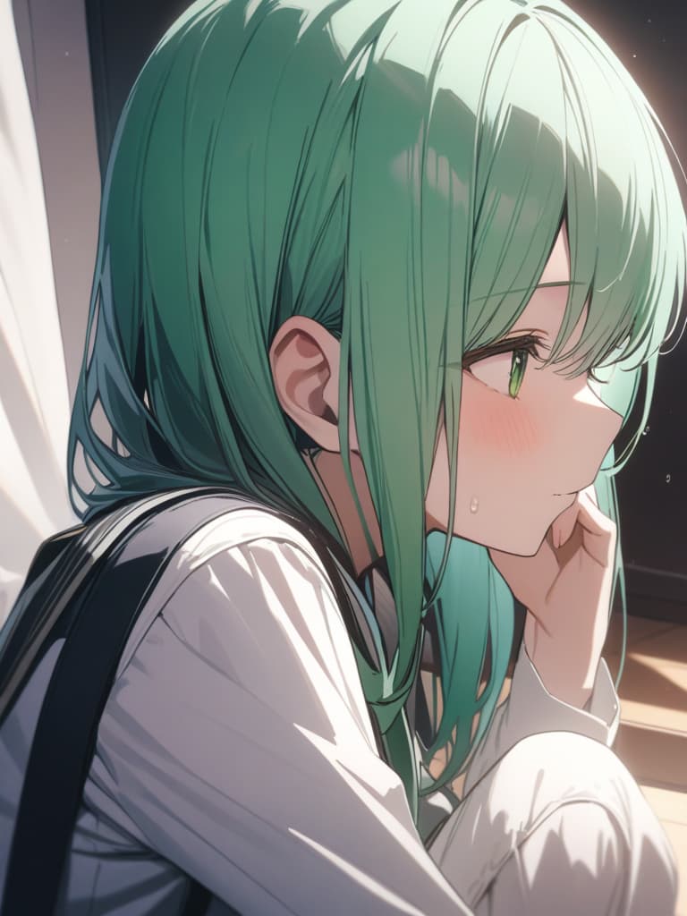  Green hair character comfortably, masterpiece, best quality,8k,ultra detailed,high resolution,an extremely delicate and beautiful,hyper detail