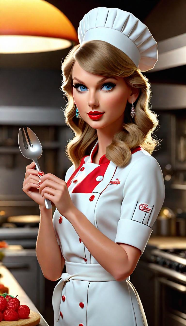  Professional 3D model of Taylor Swift as a chef . Rendered with Octane, the model is highly detailed,dramatic lighting. hyperrealistic, full body, detailed clothing, highly detailed, cinematic lighting, stunningly beautiful, intricate, sharp focus, f/1. 8, 85mm, (centered image composition), (professionally color graded), ((bright soft diffused light)), volumetric fog, trending on instagram, trending on tumblr, HDR 4K, 8K