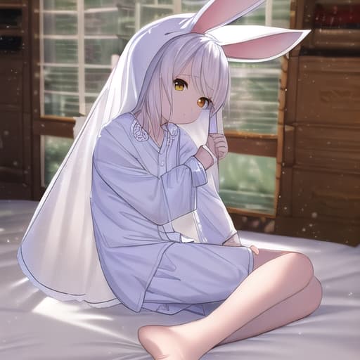  Little white rabbit in pajamas