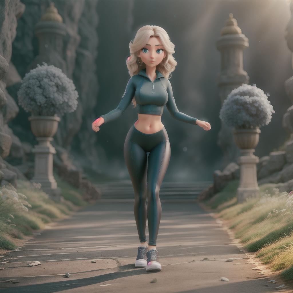  A wearing a tight leggings and  hyperrealistic, full body, detailed clothing, highly detailed, cinematic lighting, stunningly beautiful, intricate, sharp focus, f/1. 8, 85mm, (centered image composition), (professionally color graded), ((bright soft diffused light)), volumetric fog, trending on instagram, trending on tumblr, HDR 4K, 8K