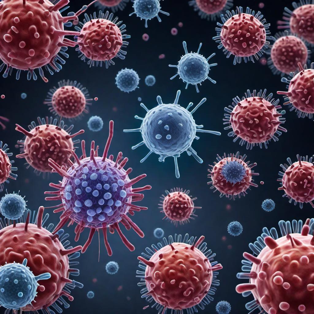  A fully labelled chart, showing how specific microbial agents (like viruses and bacteria) interact with immune cells, leading to the activation and differentiation of T and B cells. The chart should include: 1. Microbial agents (viruses and bacteria) 2. Innate immune cells (macrophages, dendritic cells) 3. Adaptive immune cells (T cells, B cells) 4. Antigen presentation, T cell activation, B cell activation, and differentiation 5. Relevant signalling molecules like cytokines 6. Activation and differentiation stages of T and B cells 7. Locations of interactions (lymph nodes, spleen) hyperrealistic, full body, detailed clothing, highly detailed, cinematic lighting, stunningly beautiful, intricate, sharp focus, f/1. 8, 85mm, (centered image composition), (professionally color graded), ((bright soft diffused light)), volumetric fog, trending on instagram, trending on tumblr, HDR 4K, 8K