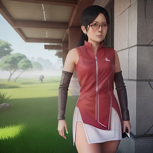  Sarada Uchiwa hyperrealistic, full body, detailed clothing, highly detailed, cinematic lighting, stunningly beautiful, intricate, sharp focus, f/1. 8, 85mm, (centered image composition), (professionally color graded), ((bright soft diffused light)), volumetric fog, trending on instagram, trending on tumblr, HDR 4K, 8K