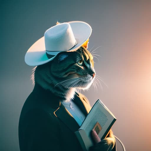  <optimized out>#0671e(TextEditingValue(text: ┤A cat wearing a hat and holding a book├, selection: TextSelection.invalid, composing: TextRange(start: -1, end: -1))) hyperrealistic, full body, detailed clothing, highly detailed, cinematic lighting, stunningly beautiful, intricate, sharp focus, f/1. 8, 85mm, (centered image composition), (professionally color graded), ((bright soft diffused light)), volumetric fog, trending on instagram, trending on tumblr, HDR 4K, 8K