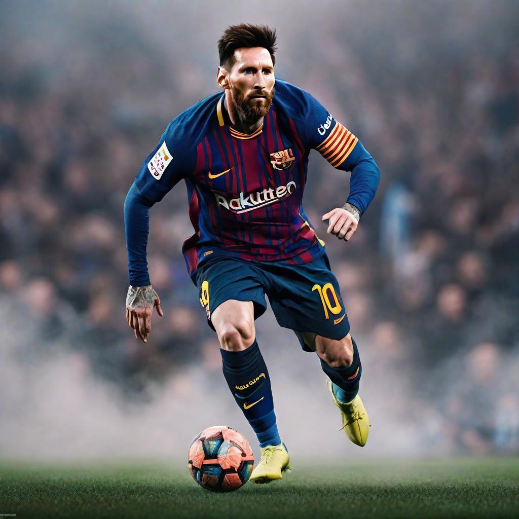  Messi hyperrealistic, full body, detailed clothing, highly detailed, cinematic lighting, stunningly beautiful, intricate, sharp focus, f/1. 8, 85mm, (centered image composition), (professionally color graded), ((bright soft diffused light)), volumetric fog, trending on instagram, trending on tumblr, HDR 4K, 8K