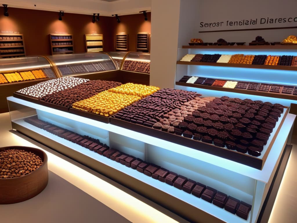  An ultradetailed, 8k resolution image of a sleek, minimalistic Belgian chocolate shop interior with rows of exquisitely crafted chocolates displayed on elegant countertops under soft, warm lighting. The focus is on the intricate details of the luxurious chocolate treats, showcasing their glossy sheen and delicate decorations, inviting the viewer to indulge in the decadent world of Belgian chocolate craftsmanship. hyperrealistic, full body, detailed clothing, highly detailed, cinematic lighting, stunningly beautiful, intricate, sharp focus, f/1. 8, 85mm, (centered image composition), (professionally color graded), ((bright soft diffused light)), volumetric fog, trending on instagram, trending on tumblr, HDR 4K, 8K