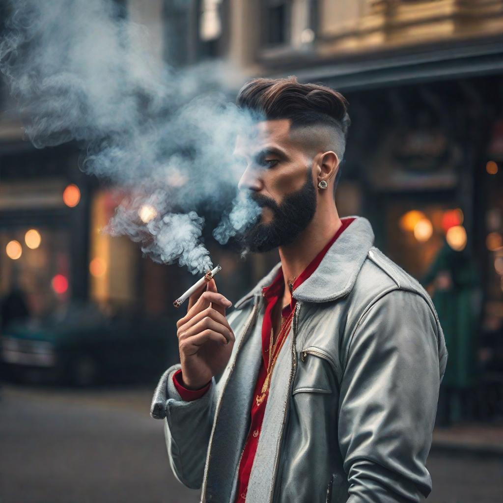  Efim Sashka smokes hyperrealistic, full body, detailed clothing, highly detailed, cinematic lighting, stunningly beautiful, intricate, sharp focus, f/1. 8, 85mm, (centered image composition), (professionally color graded), ((bright soft diffused light)), volumetric fog, trending on instagram, trending on tumblr, HDR 4K, 8K