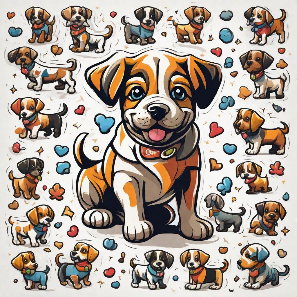  masterpiece, best quality, cartoon of one puppy on plain white background