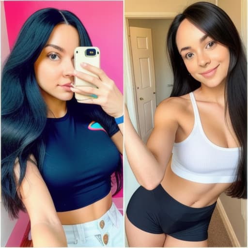  exactly same room, exactly same selfie position, exactly same position, exactly same young woman, exactly same long black hair, totally